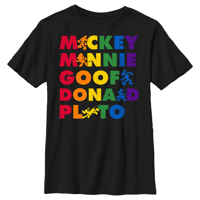 Boy's Mickey & Friends Rainbow Character Names T-Shirt