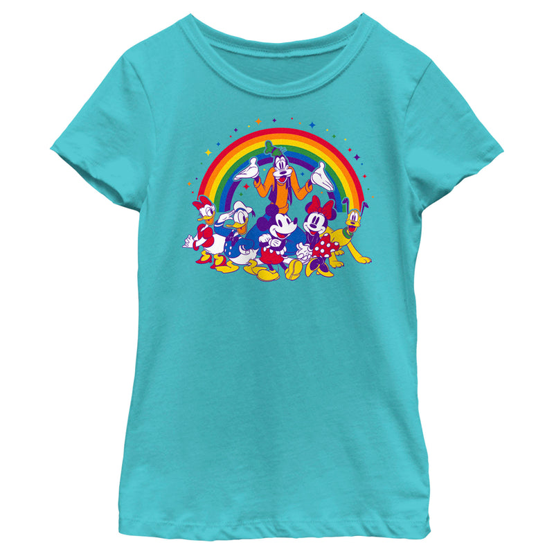 Girl's Mickey & Friends Groups All Here With Rainbow T-Shirt