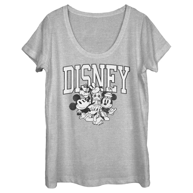 Women's Mickey & Friends Retro Black and White Group Scoop Neck
