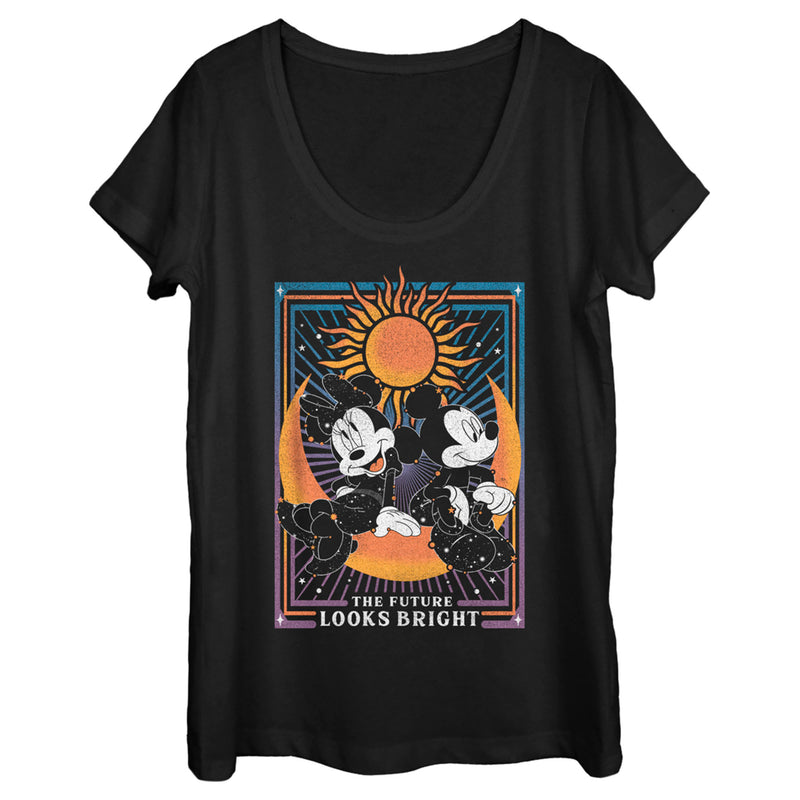 Women's Mickey & Friends The Future Looks Bright Mickey and Minnie Tarot Card Scoop Neck