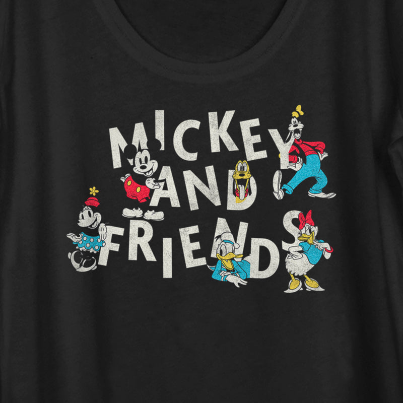 Women's Mickey & Friends Distressed Retro Characters Scoop Neck