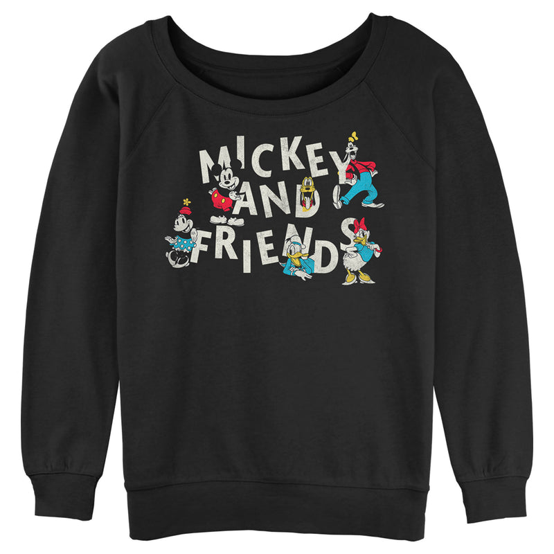 Junior's Mickey & Friends Distressed Retro Characters Sweatshirt