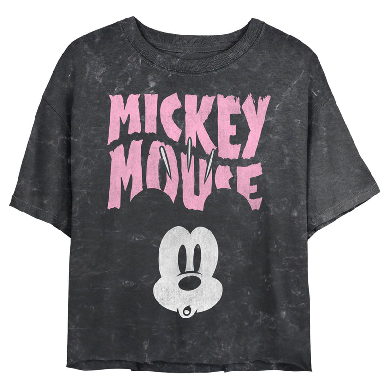 Junior's Mickey & Friends Surprised Pink Logo T-Shirt