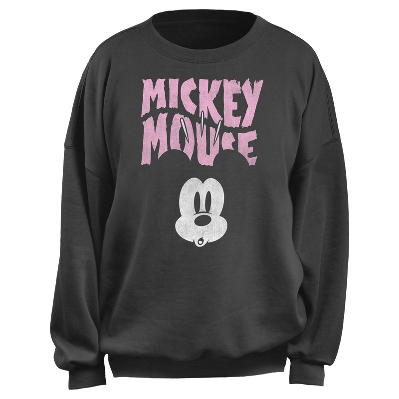 Junior's Mickey & Friends Distressed Surprised Pink Logo Sweatshirt