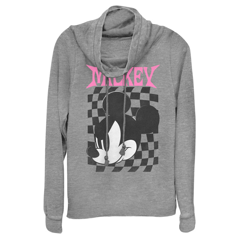 Junior's Mickey & Friends Angry Checker Logo Cowl Neck Sweatshirt