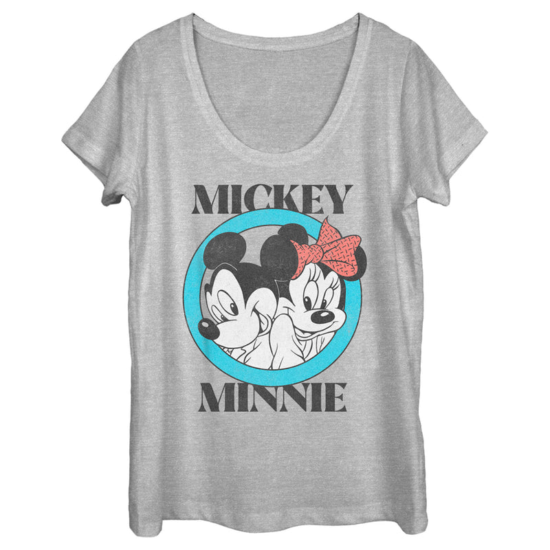 Women's Mickey & Friends Distressed Mickey and Minnie Circle Logo Scoop Neck