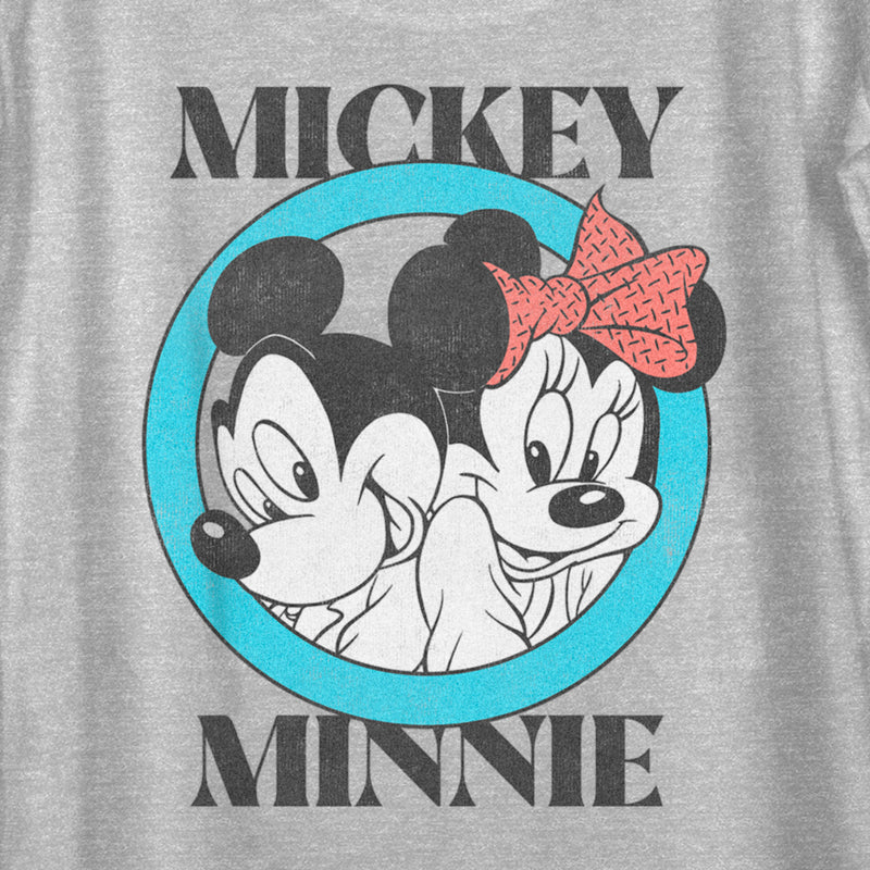 Women's Mickey & Friends Distressed Mickey and Minnie Circle Logo Scoop Neck