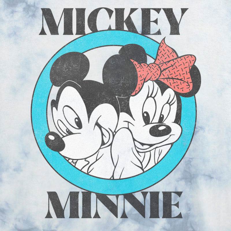 Junior's Mickey & Friends Distressed Mickey and Minnie Circle Logo T-Shirt