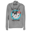 Junior's Mickey & Friends Distressed Mickey and Minnie Circle Logo Cowl Neck Sweatshirt