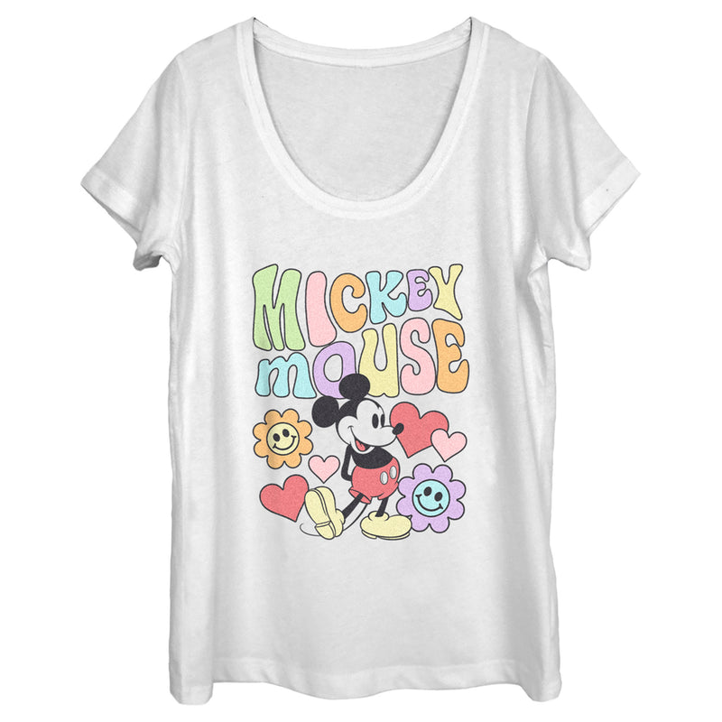 Women's Mickey & Friends Groovy Hearts and Smilies Logo Scoop Neck