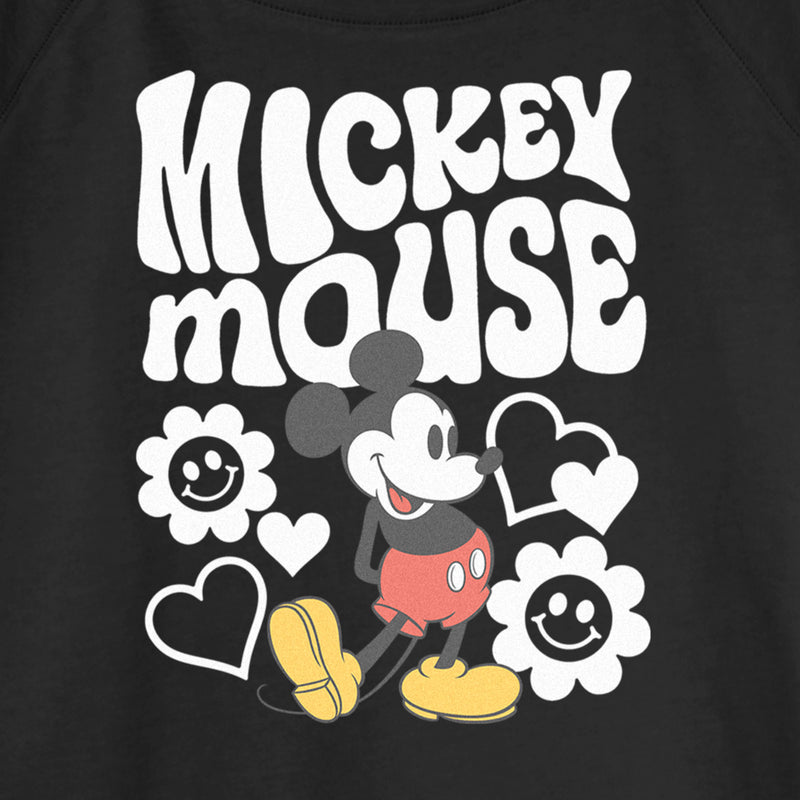 Junior's Mickey & Friends Groovy Hearts and Smilies Logo White Sweatshirt