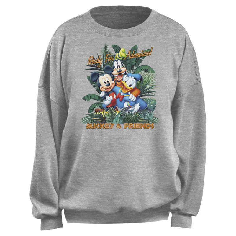 Junior's Mickey & Friends Ready For Adventure Tropical Group Sweatshirt