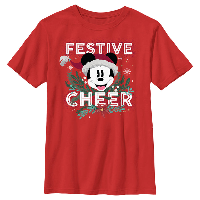 Boy's Mickey & Friends Mickey Mouse Festive Cheer T-Shirt