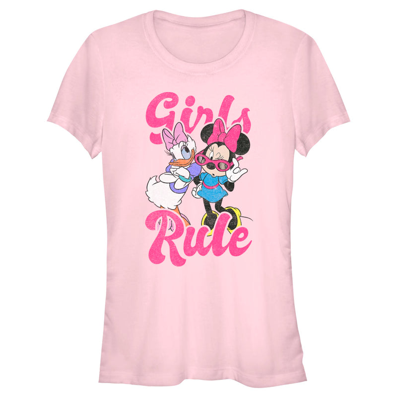 Junior's Mickey & Friends Girls Rule Distressed T-Shirt