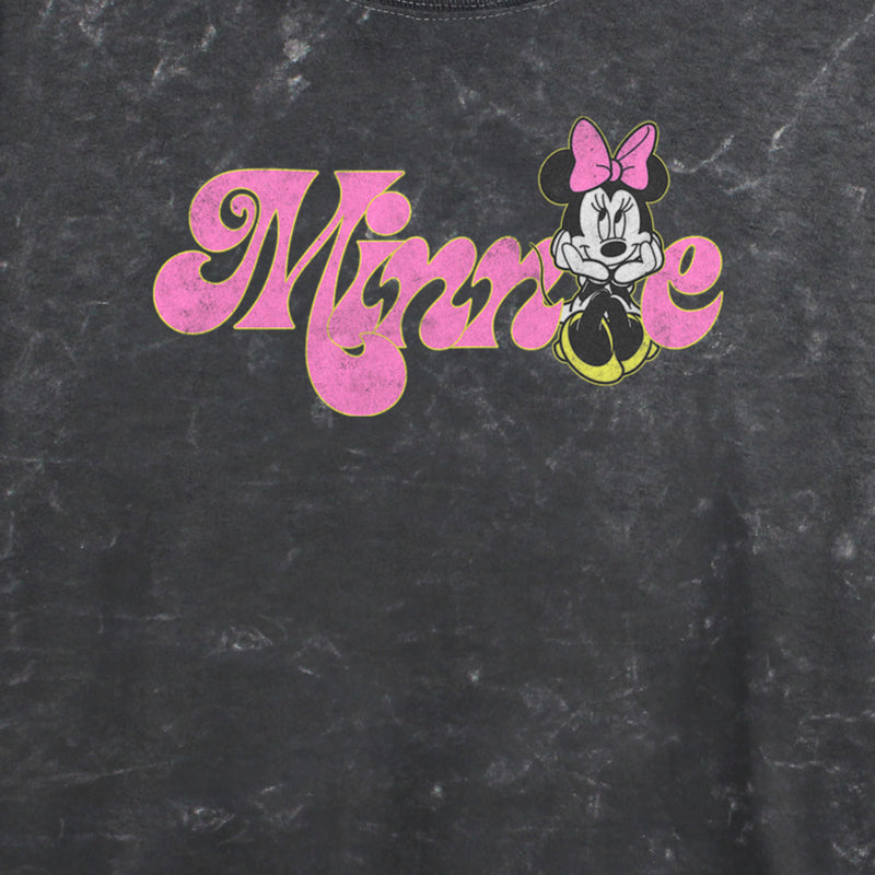 Junior's Minnie Mouse Distressed Retro Logo T-Shirt