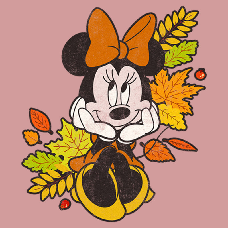 Women's Minnie Mouse Autumn Leaves Portrait T-Shirt