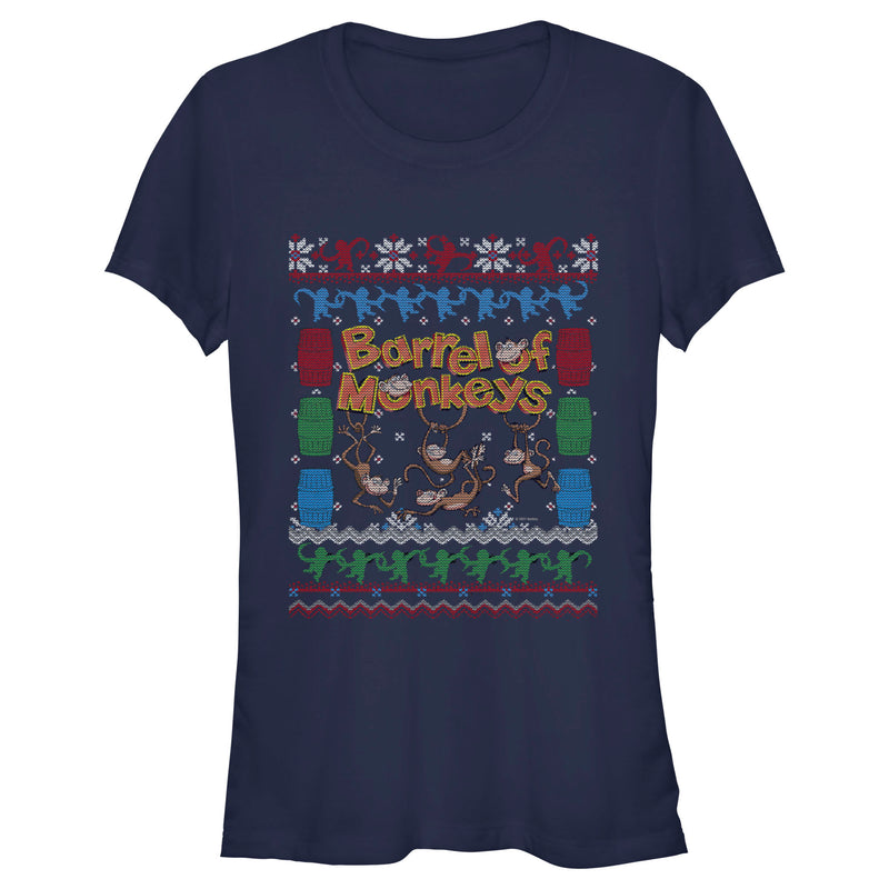 Junior's Barrel of Monkeys Ugly Christmas Sweater Print T-Shirt