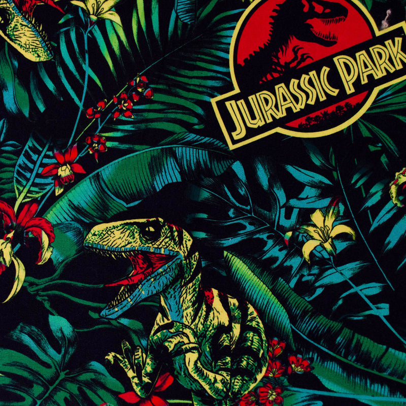 Men's Jurassic Park Classic Logo Hawaiian Print Button Down Shirt