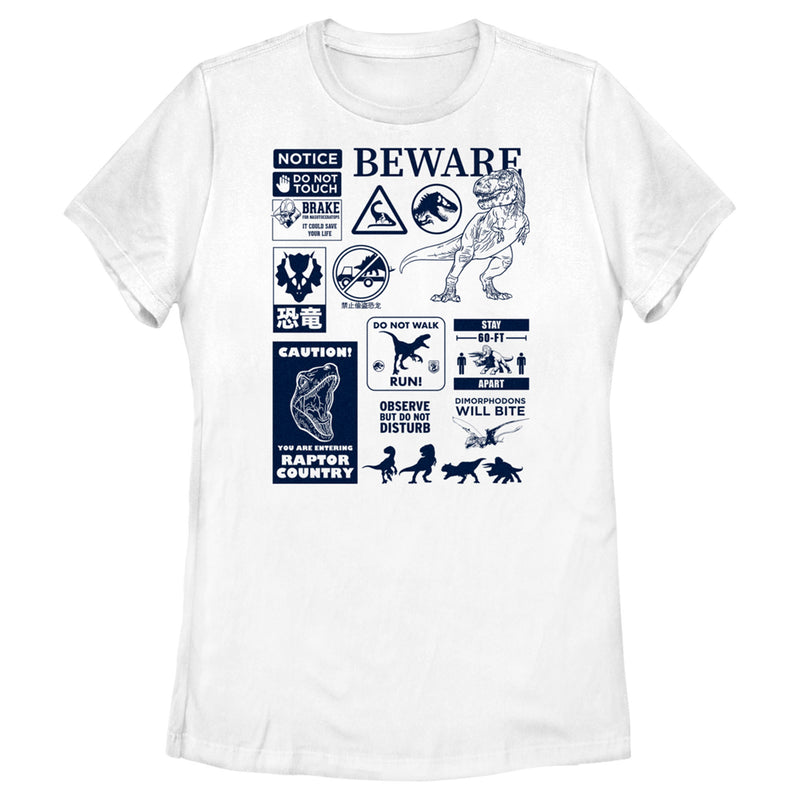 Women's Jurassic World: Dominion Beware Dinosaur Message Collage T-Shirt