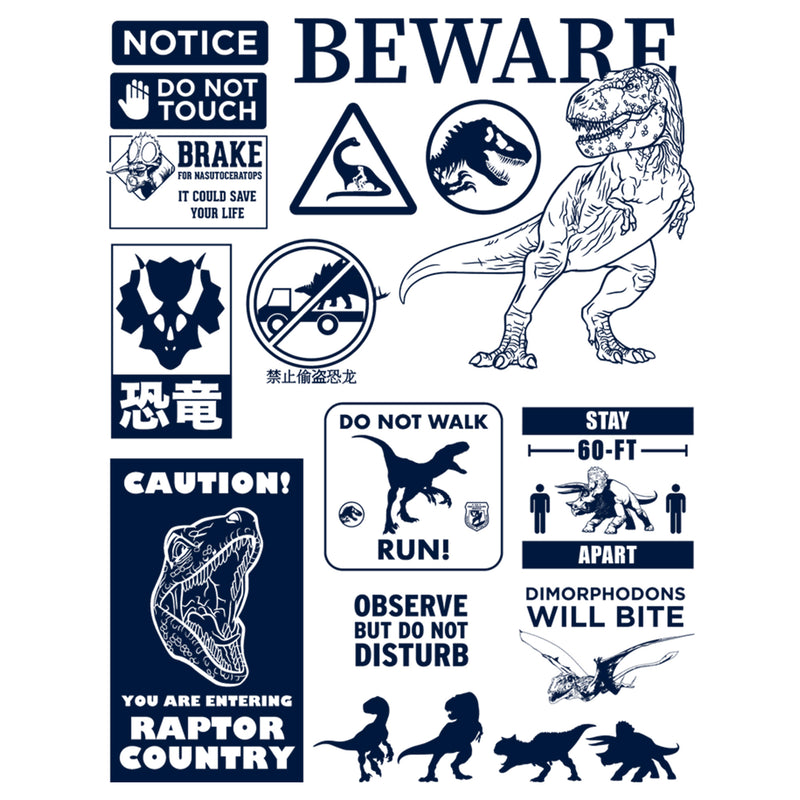 Women's Jurassic World: Dominion Beware Dinosaur Message Collage T-Shirt