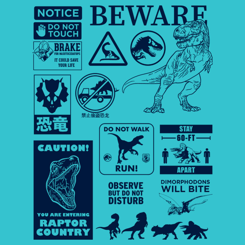 Girl's Jurassic World: Dominion Beware Dinosaur Message Collage T-Shirt