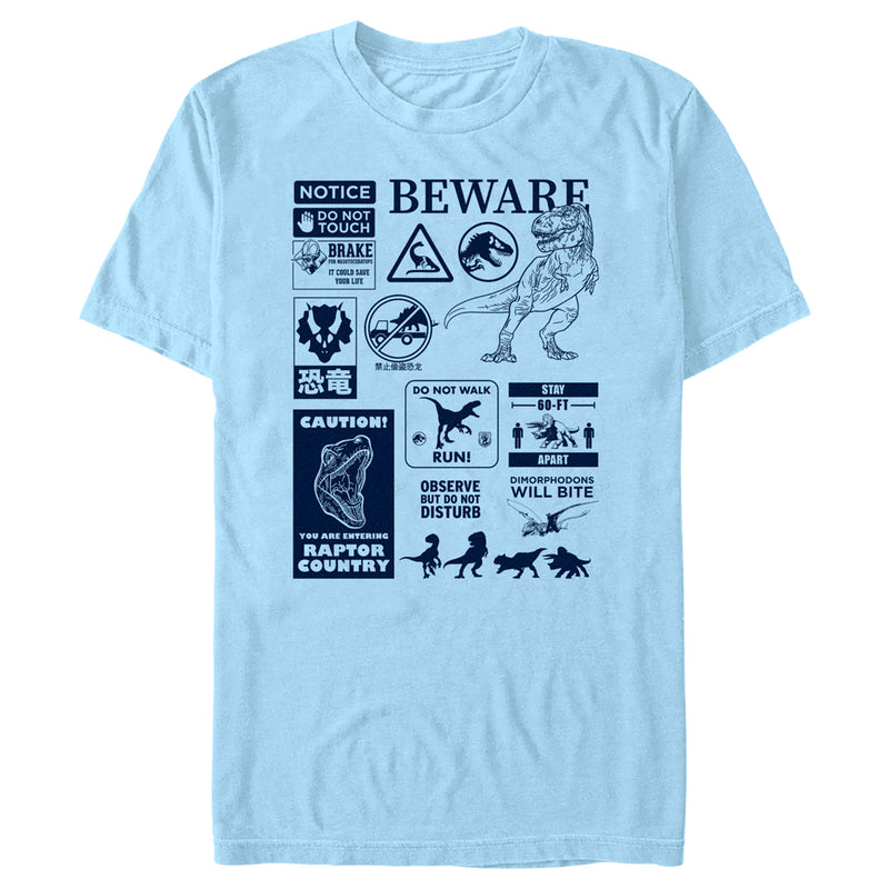 Men's Jurassic World: Dominion Beware Dinosaur Message Collage T-Shirt