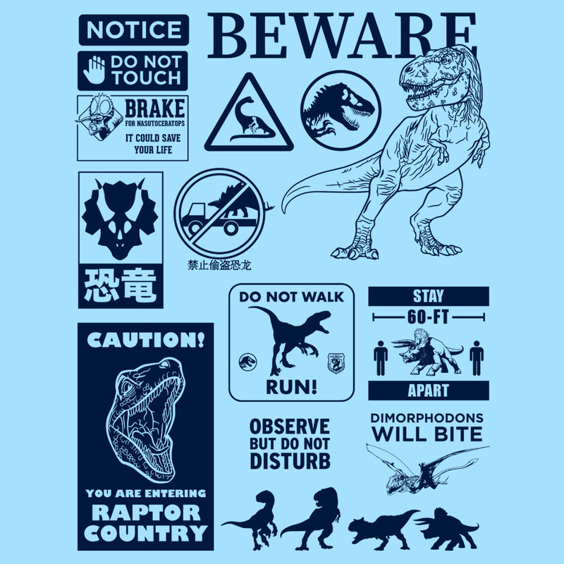 Men's Jurassic World: Dominion Beware Dinosaur Message Collage T-Shirt
