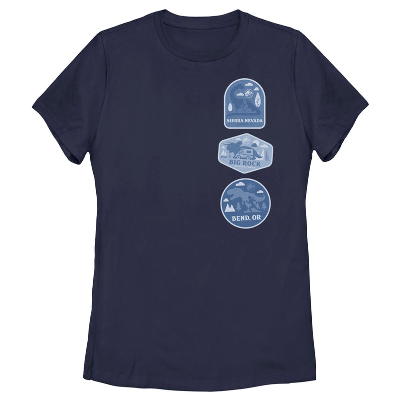 Women's Jurassic World: Dominion Destination Travel Dinosaur Badges T-Shirt