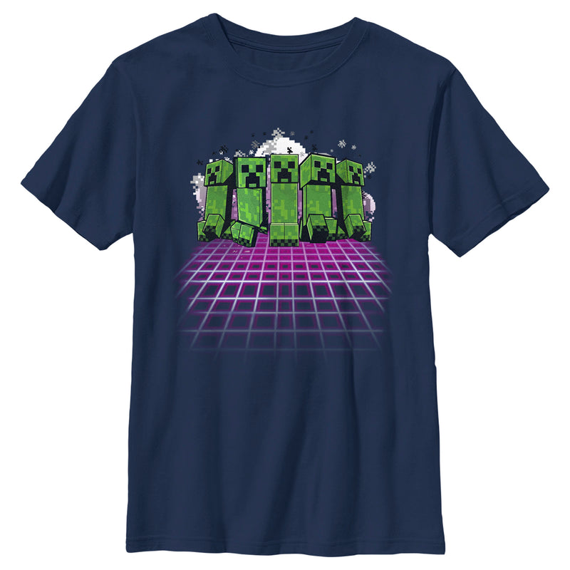 Boy's Minecraft Creeper Holographic Grid Floor T-Shirt