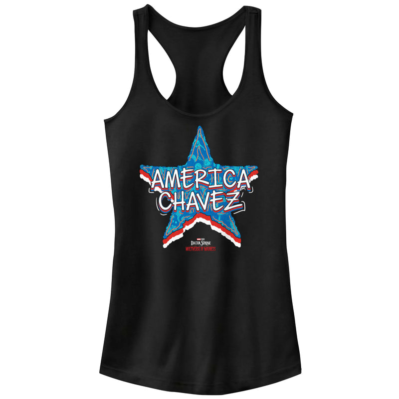 Junior's Marvel Doctor Strange in the Multiverse of Madness America Chavez Logo Racerback Tank Top