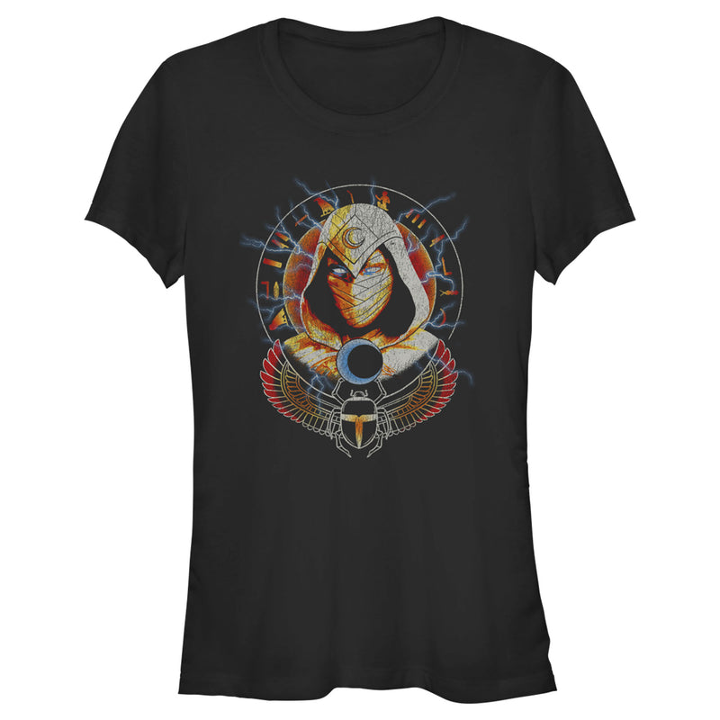 Junior's Marvel: Moon Knight Lightning Winged Scarab Portrait T-Shirt