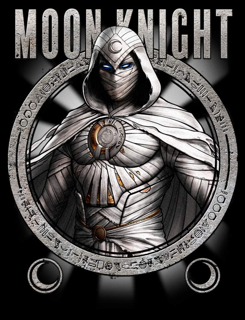 Men's Marvel: Moon Knight Hieroglyph Frame Evil Beware T-Shirt