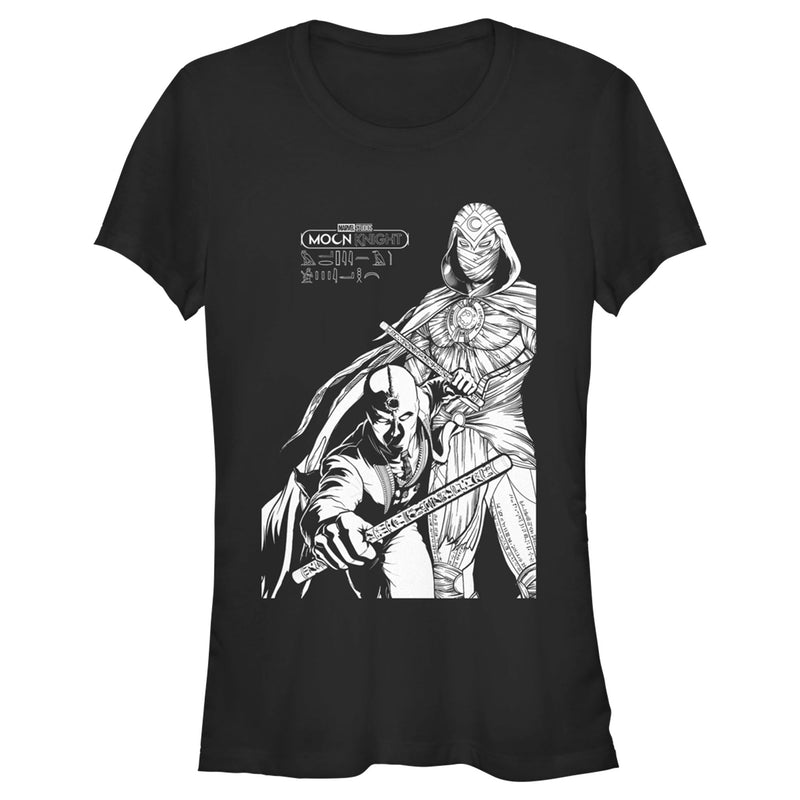 Junior's Marvel: Moon Knight Duo Portrait Sketch T-Shirt