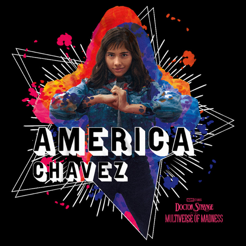 Boy's Marvel Doctor Strange in the Multiverse of Madness America Chavez Paint Splatter Pull Over Hoodie