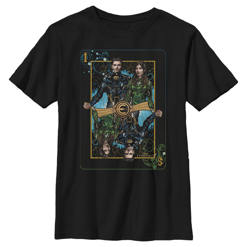 Boy's Marvel Eternals Ikaris and Sersi Playing Card T-Shirt