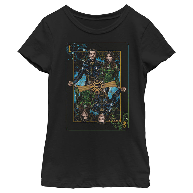 Girl's Marvel Eternals Ikaris and Sersi Playing Card T-Shirt