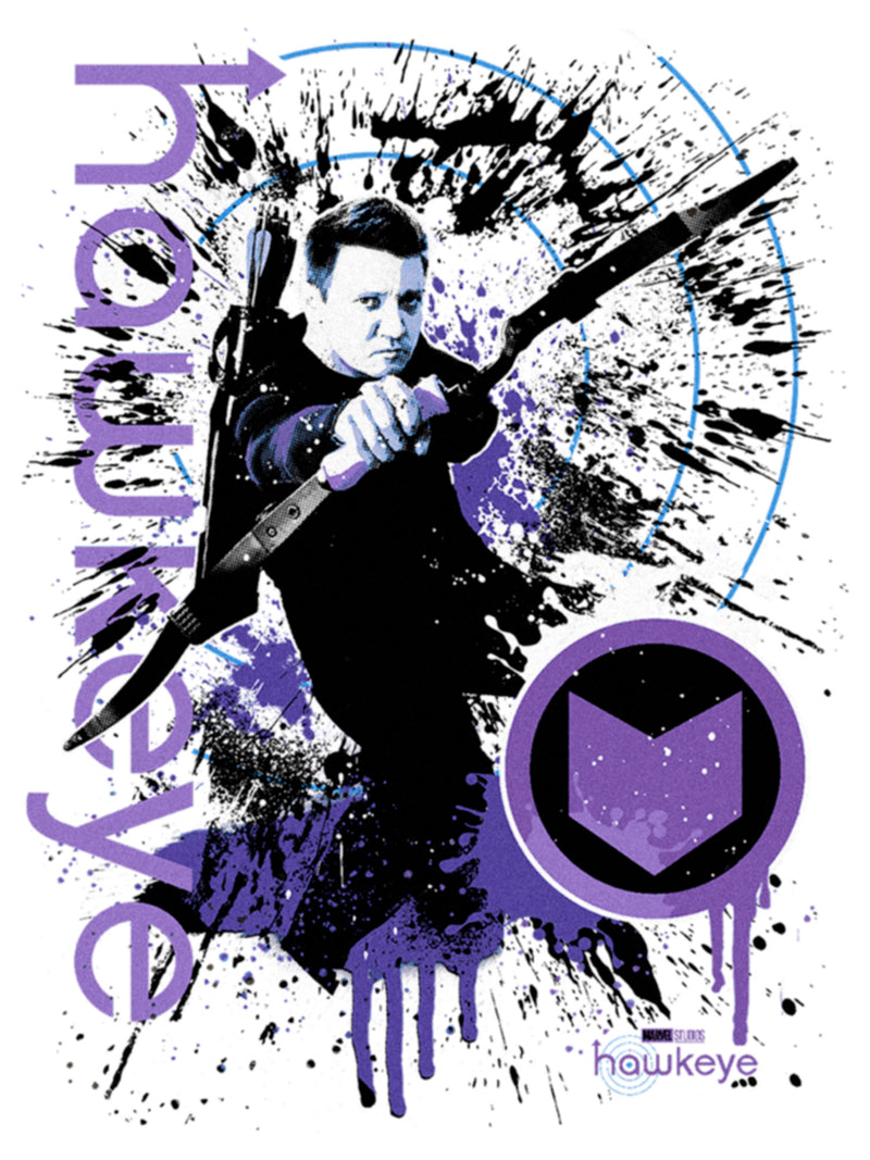 Junior's Marvel Hawkeye Clint Barton Bow Ready Paint Splatter T-Shirt