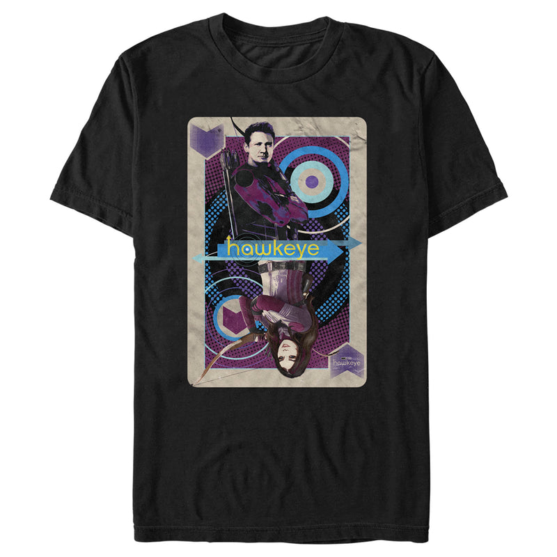 Men's Marvel Hawkeye and Kate Bishop Playing Card T-Shirt