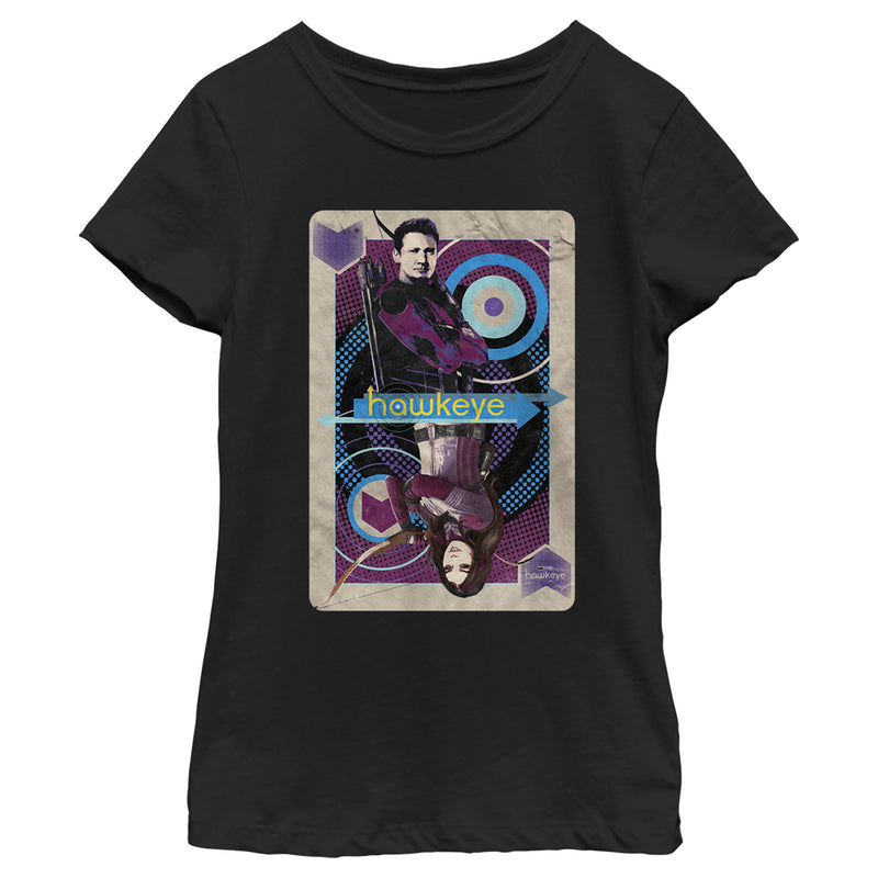 Girl's Marvel Hawkeye and Kate Bishop Playing Card T-Shirt