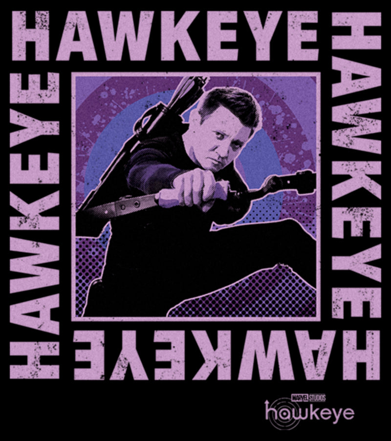 Junior's Marvel Hawkeye Ready To Shoot Bow Purple Box T-Shirt