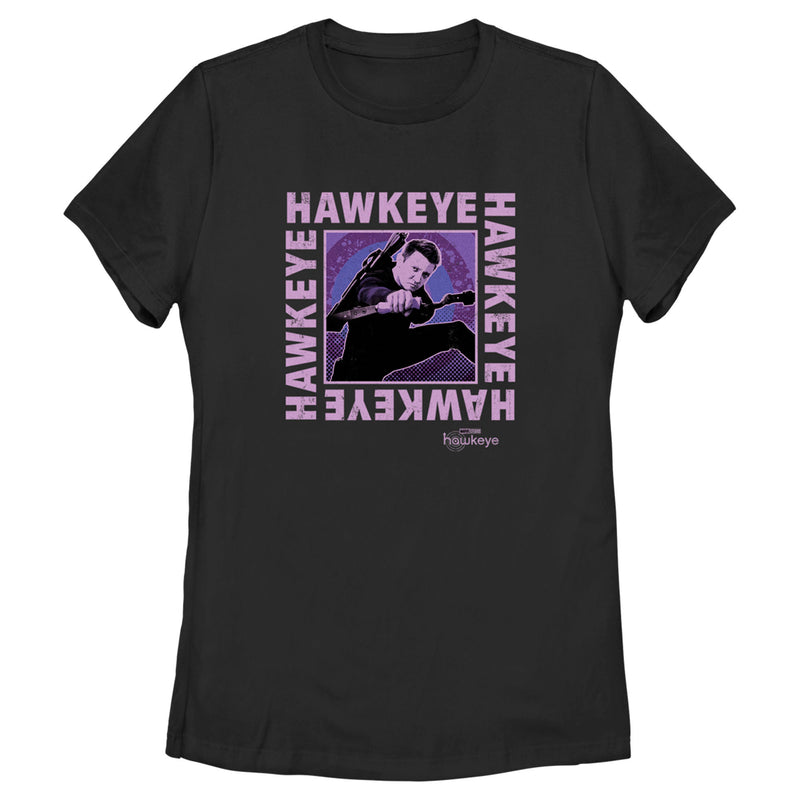 Women's Marvel Hawkeye Ready To Shoot Bow Purple Box T-Shirt