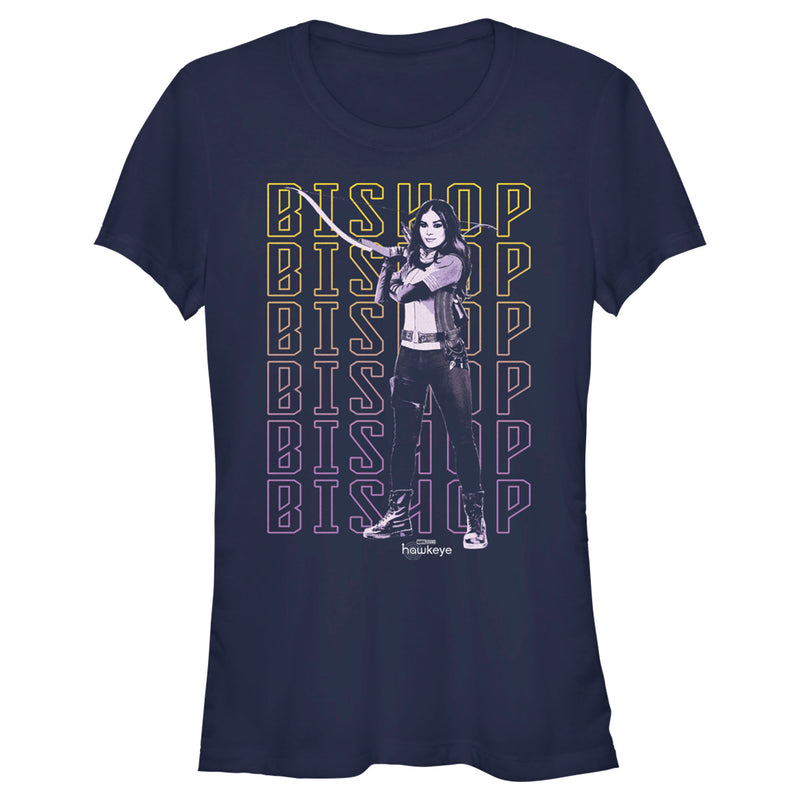 Junior's Marvel Hawkeye Kate Bishop Name Stack T-Shirt