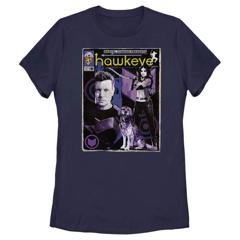 Women's Marvel Hawkeye Bishop and Lucky the Pizza Dog Comic Cover T-Shirt