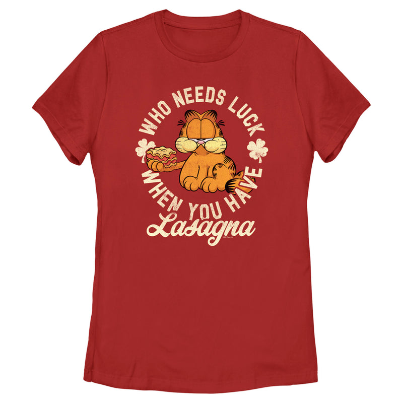 Women's Garfield St. Patrick's Day Who needs Luck when You have Lasagna T-Shirt
