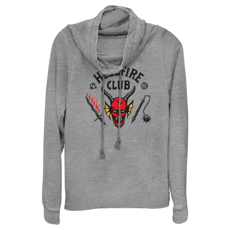 Junior's Stranger Things Welcome to the Hellfire Club Cowl Neck Sweatshirt