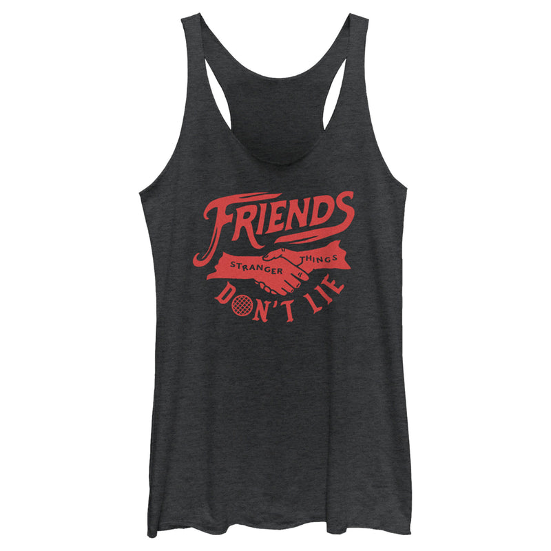 Women's Stranger Things Friends Don't Lie Handshake Racerback Tank Top