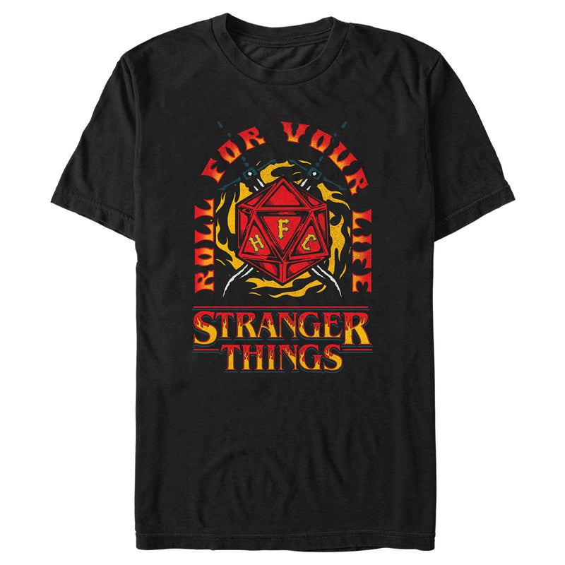 Men's Stranger Things Roll for Your Life Hellfire Club Flame Dice T-Shirt