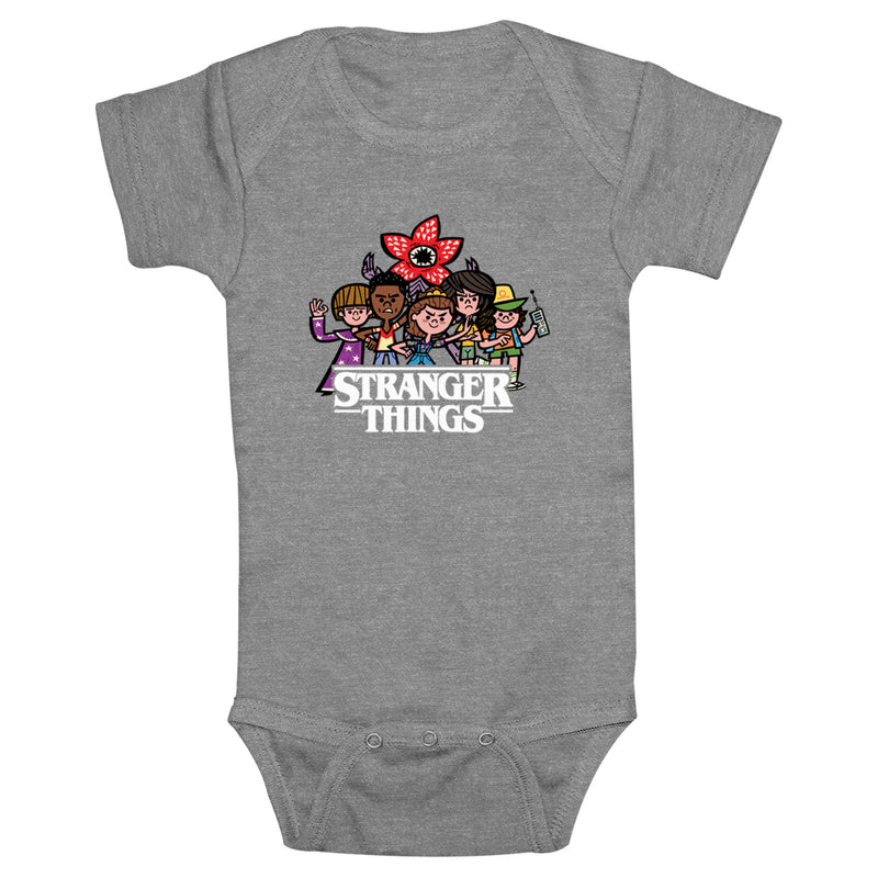 Infant's Stranger Things Cartoon Characters Logo Onesie