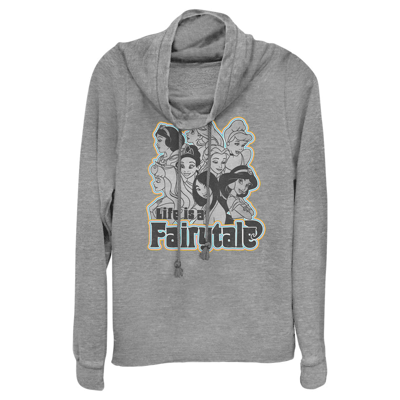 Junior's Disney Black and White Princesses Life is a Fairytale Cowl Neck Sweatshirt