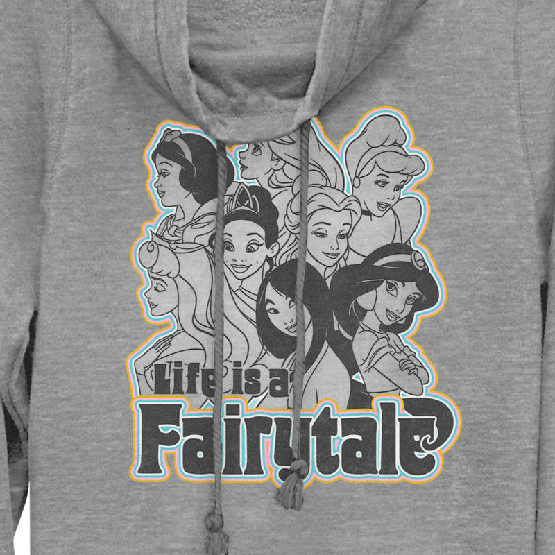 Junior's Disney Black and White Princesses Life is a Fairytale Cowl Neck Sweatshirt